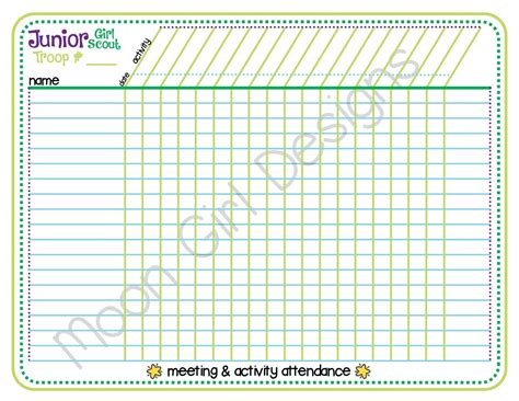 cadette girl scout meeting activity attendance roster tracker blank sign in template pdf