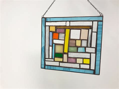 Multicolored Geometric Stained Glass Panel