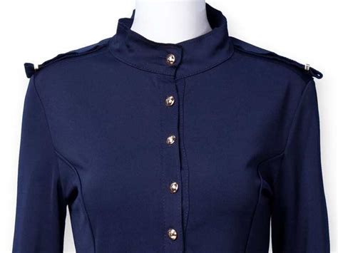 Navy Stand Collar Long Sleeve Epaulet Dress Sheinsheinside