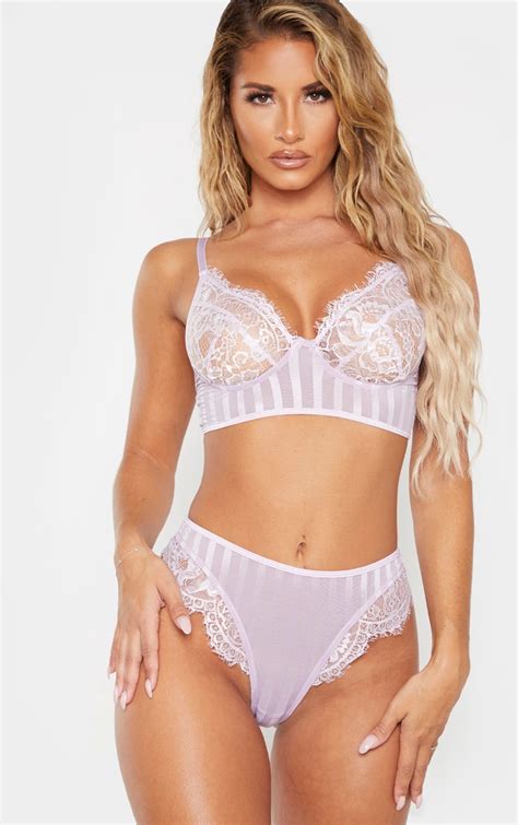 Lilac Striped Lace Bralette Lingerie Prettylittlething