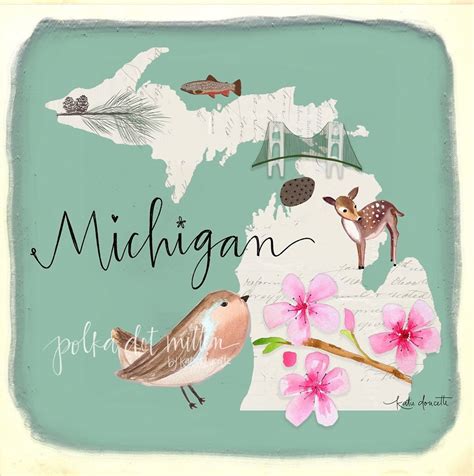 Michigan State Symbols Illustrated By Katie Doucette Etsy