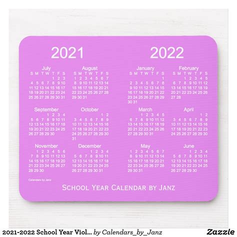 2021 2022 School Year Violet Calendar By Janz Mouse Pad