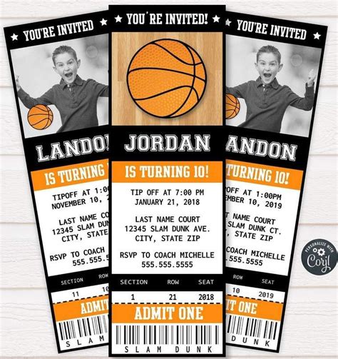 Free Printable Basketball Ticket Birthday Invitations