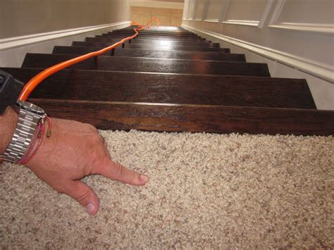 Carpeted Top Step Wood Rest Of Staircase Staircase Remodel Diy Diy