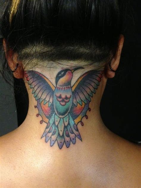 Incredible Bird Tattoo On The Back Of Ones Neck Bird