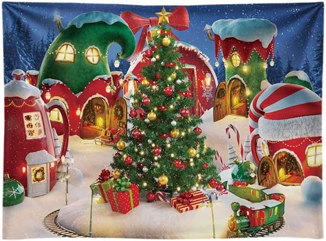 Christmas Village Cartoon Images Christmas Balls On Christmas Tree