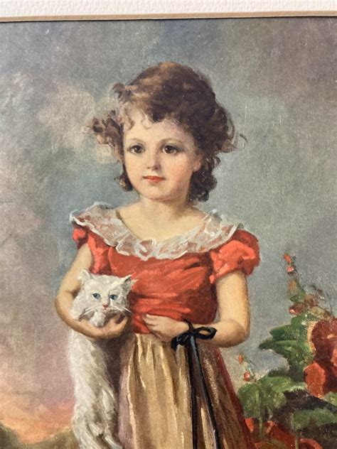 Vintage Jane Freeman Girl With Kitten Lithograph Etsy