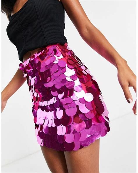 Asos Sequin Disc Mini Skirt In Pink Lyst