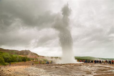Geothermal Area In The Haukadalur Valley Strokkur Geyser Iceland