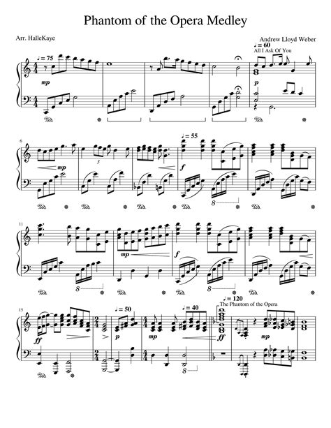Piano Music Sheets All I Ask Of You Phantom Of The Opera Medley Andrew