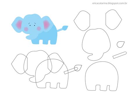 Moldes De Elefantes Para Salvar E Imprimir Faça Você Mesmo Feltro Fácil
