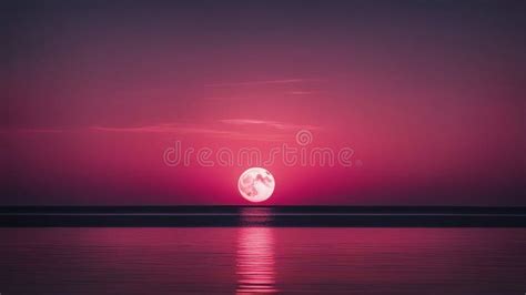 A Red Moon Over Water Illustrating The Calmness And The Serenity Of