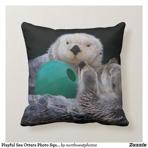 Playful Sea Otters Photo Throw Pillow Throw Pillows Sea