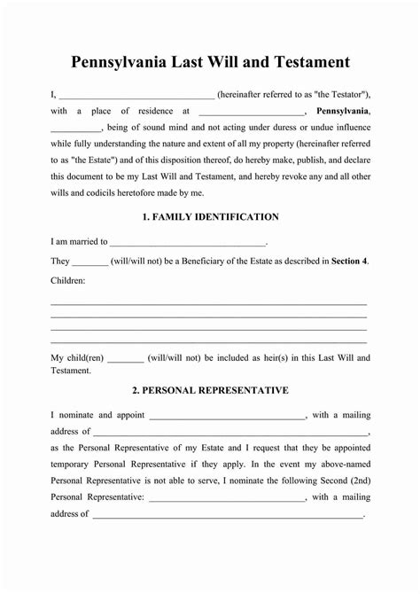 Free Pennsylvania Pa Last Will And Testament Template Fillable Forms