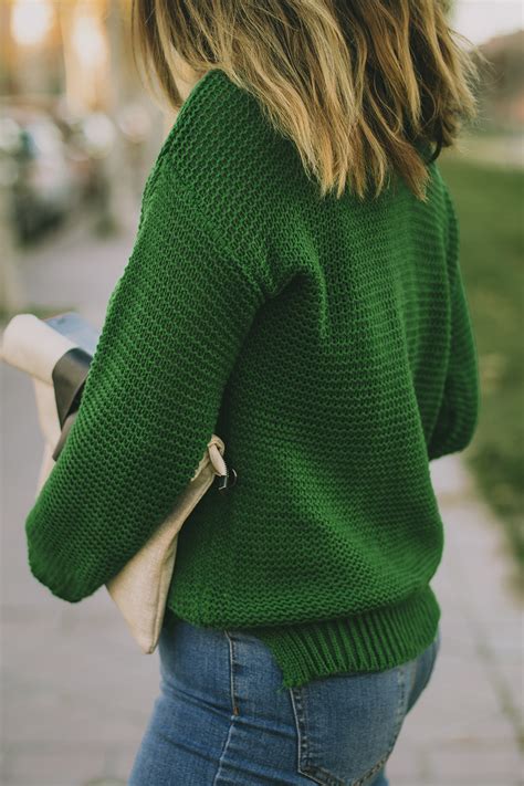 An Unusual Style Green Sweater