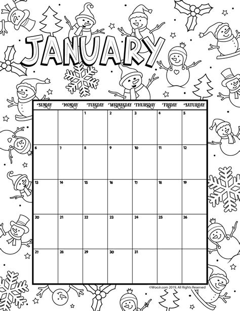 January 2019 Coloring Calendar Woo Jr Kids Activities Childrens