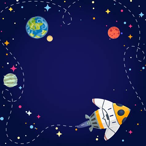 Frame With Spaceship Planets And Stars In Open Space Vector