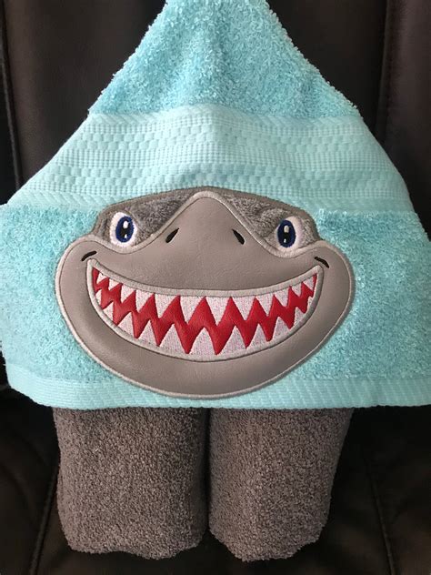 Shark Hooded Towel Bathpoolbeach Kids Or Adult Sizes Etsy