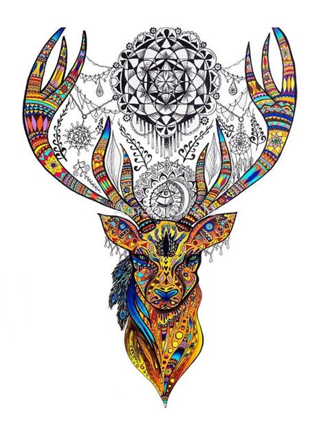Elk Art Bohemian Boho Deer Stag Mandala Psychedelic Zentangle Spirit