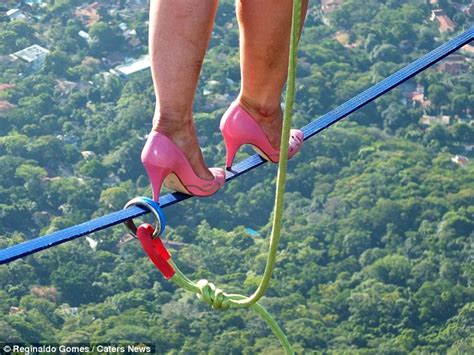 Faith Dickey In Stilettos Walking Across Wire 840m Above Brazilian
