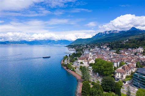 Aerial View Of Evian Evian Les Bains City In Haute Savoie In France