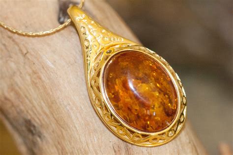 Amber And Gold Baltic Amber Pendant Gold Necklace Perfect T For Her