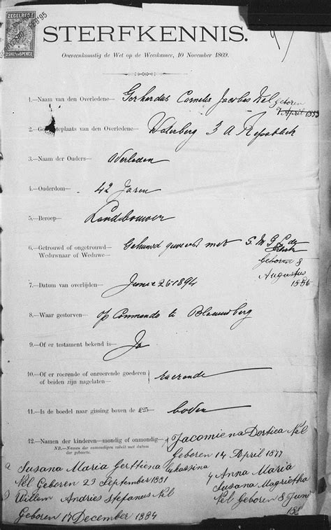Familie Legkaart G 3 Gerhardus Cornelius Johannes NEL Geb 23 04 1853