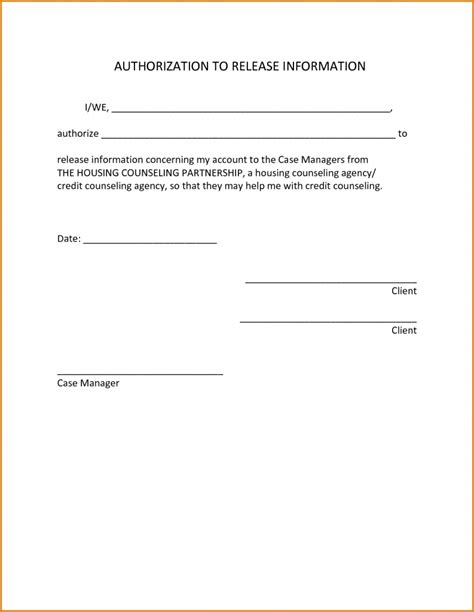 Authorization To Release Information Template Template