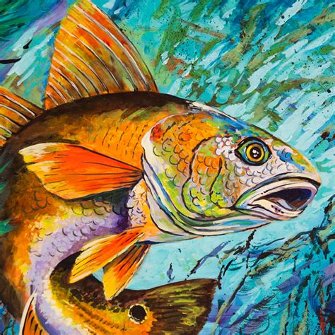 Louisiana Art Redfish Marine Art Painting Gulf Coast Etsy