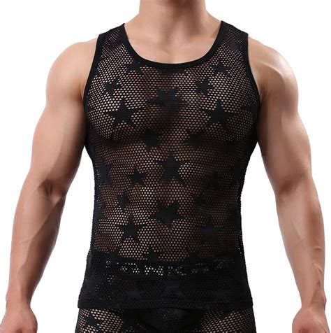 Amazon Com Mens Undershirts Sexy Transparent Mesh Shirts Fishnet