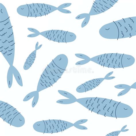 Seamless Pattern From Ornamental Fish Hand Drawn Cute Fish Doodle