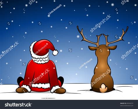 Santa And Reindeer Sitting In The Snow Stock Photo 89936572 Shutterstock