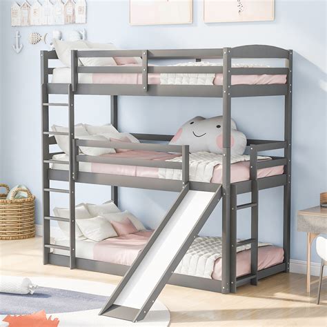 Churanty Twin Triple Bed With Slide Twin Over Twin Over Twin Bunk Bed