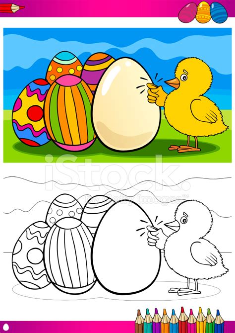 Easter Chick Cartoon Illustration For Coloring Stock Vector