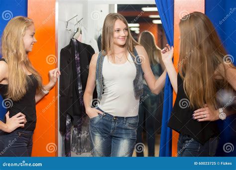 Trying Clothes In Department Store Stock Image Image Of Lifestyle