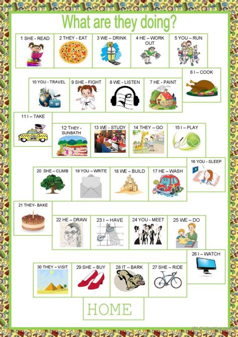 Board Game Present Continuous Gene English Esl Worksheets Pdf Doc