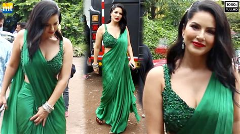 Sunny Leone Looks Hot In Green Saree As She Is Spotted At Her Shoot Location In Versova Youtube