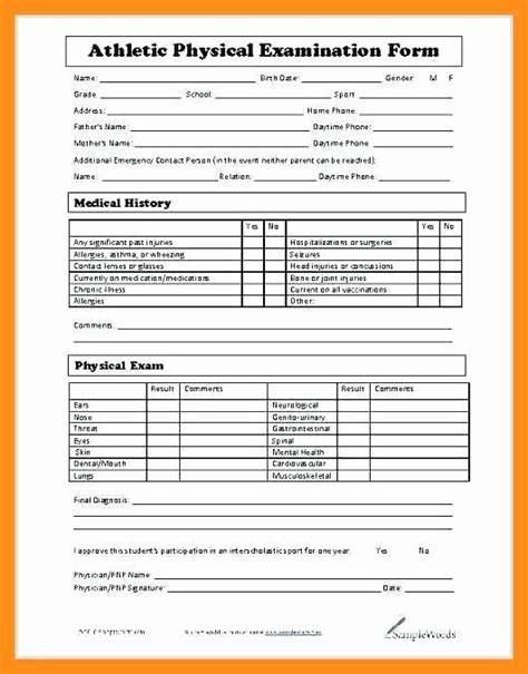 Physical Exam Form Template Unique 10 11 Physical Exam Forms Templates