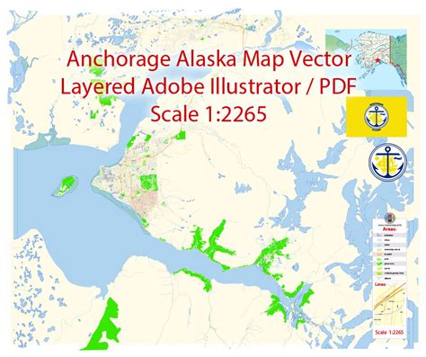 Anchorage Alaska Us Map Vector Exact City Plan Detailed Street Map