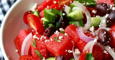 Greek Style Watermelon And Tomato Salad Karens Kitchen Stories