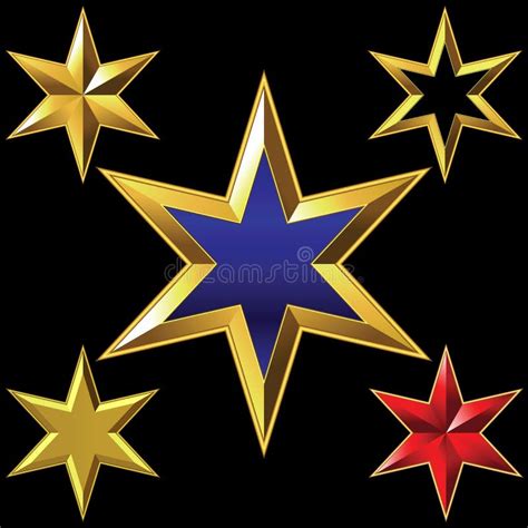 Vector Set Of Golden Shiny Six Pointed Stars Royalty Free Stock Images