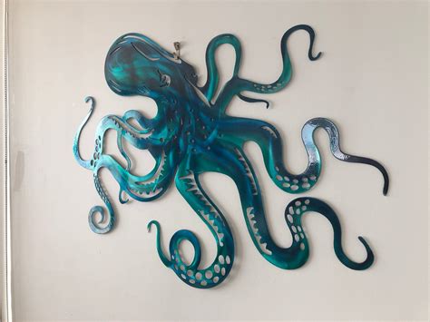 Octopus Metal Wall Art Turqoise And Blue Octopus Home Decor For