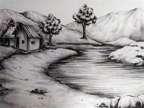 Pin By Pratima Das On Scenery Scketh Nature Art Drawings Landscape
