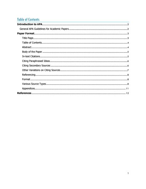Purdue Owl Apa Table Of Contents Format