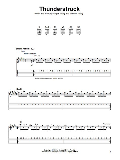 Thunderstruck By Acdc Easy Guitar Tab Guitar Instructor