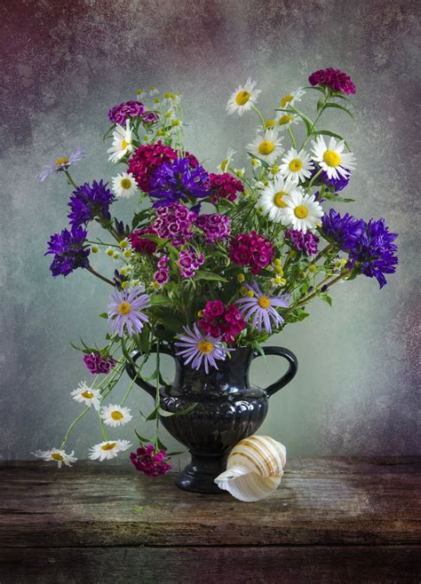 Bouquet Painting Colorful Flowers Still Life Flowers In Vase Portrait