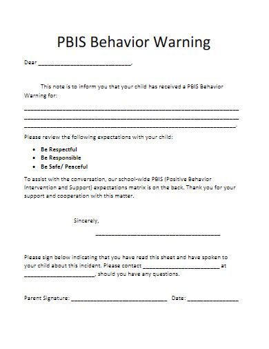 Behavior Warning Letter