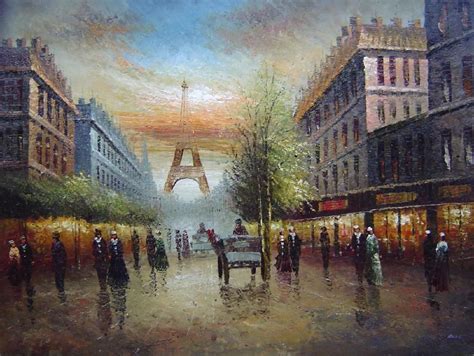 Oil Painting Impressionism Paris Street Scene Eiffel Tower Canvas Art