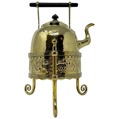 Middle Eastern Turkish Antique Brass Tea Kettle Pot On Stand At 1stdibs