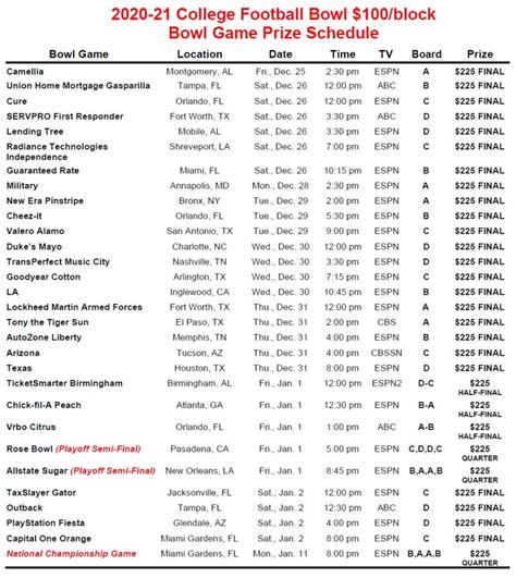 2021 2022 College Football Bowl Schedule Printable Printable Schedule